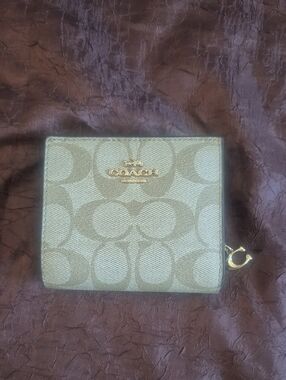 Coach Small Signature Zip Wallet in Beige and Light Brown
